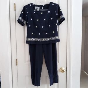 Dressbarn Navy Embroidered 2 Piece Size 8